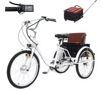 Triciclo elettrico per adulti da 24 pollici, triciclo per anziani, con sedile a carrello + batteria rimovibile da 36 V 12 Ah (autonomia 35-40 km), capacità di carico 150 kg, altezza del sedile regol