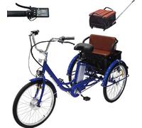 Triciclo elettrico per adulti da 24 pollici, triciclo per anziani, con sedile a carrello + batteria rimovibile da 36 V 12 Ah (autonomia 35-40 km), capacità di carico 150 kg, altezza del sedile regol