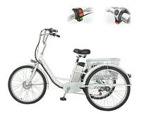 Triciclo Elettrico Per Adulti Da 24″ (Regolazione A 3 Velocità), Bici Da Spesa A 3 Ruote, Batteria Rimovibile Da 48V 12Ah (Autonomia 35km), Capacità Di Carico Di 150kg, Con Ampio Cestino,White