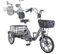Triciclo elettrico per adulti, regolazione a 3 velocità, carico massimo di 150 kg, pieghevole, sedile spesso con schienale, ampio cestino portaoggetti, adatto ad anziani, donne, uomini, spostamenti