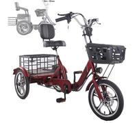 Triciclo Elettrico per Adulti, Regolazione a 3 Velocità, Carico Massimo Di 150 Kg, Pieghevole, Sedile Spesso Con Schienale, Ampio Cestino Portaoggetti, Per Anziani, Donne E Uomini,Red