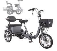 Triciclo Elettrico per Adulti, Regolazione a 3 Velocità,PUò Ospitare Due Persone, Carico Massimo 120 Kg, Pieghevole, Con Cestino Portaoggetti, Per Anziani, Donne,Spostamenti Quotidiani,Grey