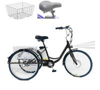 Triciclo Elettrico per Adulti, Triciclo Da 24 Pollici,Batteria Rimovibile 36 V 12 Ah,Pendenza Massima Di 15°,Con Cestino Portaoggetti,Carico Massimo 150 Kg,Per Anziani,Donne E Uomini,Black