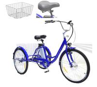 Triciclo Elettrico per Adulti, Triciclo Da 24 Pollici,Batteria Rimovibile 36 V 12 Ah,Pendenza Massima Di 15°,Con Cestino Portaoggetti,Carico Massimo 150 Kg,Per Anziani,Donne E Uomini,Blue