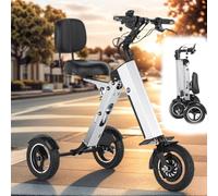 Triciclo elettrico pieghevole a 3 ruote con schienale per adulti, monopattino elettrico leggero con batteria rimovibile 36 V 7,8 Ah,retromarcia e interruttore a chiave per spostamenti e viaggi