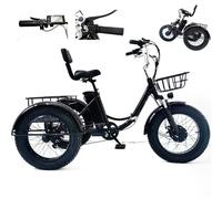 Triciclo elettrico pieghevole da 20'' per adulti, pedali con pneumatici larghi e cestino della spesa, display digitale LCD (velocità, chilometraggio, potenza, tempo), batteria rimovibile da 48 V/13