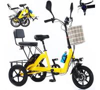 Triciclo Elettrico Pieghevole Da 350 W per Adulti, Bicicletta Elettrica a Tre Ruote Da 14 Pollici Con Seggiolino per Bambini E Portapacchi Posteriore, Autonomia Di 40 Km, Carico Massimo: 180 Kg A