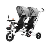 Triciclo Evolutivo Bambino, bicicletta a pedali a due posti, passeggino con parasole, sedile girevole in due direzioni/maniglia posteriore rimovibile/pedali retrattili, per bambini da 1 a 6 anni(Gray)