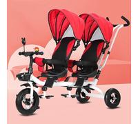 Triciclo Evolutivo Bambino, bicicletta a pedali a due posti, passeggino con parasole, sedile girevole in due direzioni/maniglia posteriore rimovibile/pedali retrattili, per bambini da 1 a 6 anni(Red)