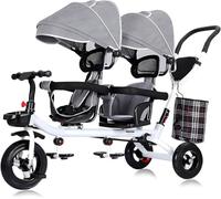 Triciclo evolutivo per bambini 4 in 1 a doppio sedile,passeggino per bambini, capottina staccabile, pedali pieghevoli, sedile reversibile, parapetto rimovibile, triciclo per bambini da 1 a 6 anni(Gray