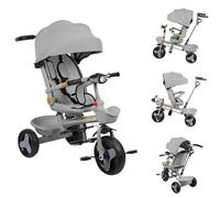 Triciclo evolutivo per bambini Draisienne evolutivo con barra a spinta, passeggino per bambini con parasole (5 in 1 grigio)