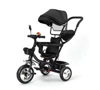 Triciclo Evolutivo per Bambini, Triciclo per Bambini con Barra di Spinta, Sistema di Sicurezza, Velo Poussette Bebe Evolutivo, Velo Bambino con Parasole (Nero)