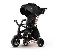 Triciclo Evolutivo pieghevole QPLAY Nova Golden Limited Edition 6 in 1 con zaino portaoggetti, fronte strada e fronte mamma, reclinabile, adatto a bambii da 10 a 72 mesi, portata fino a 25 kg