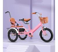 Triciclo for bambini a tre ruote con sedile posteriore cestino della spesa gite in famiglia e divertimento all'aria aperta(16-inch Pink)