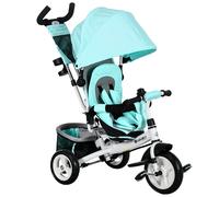 Triciclo Homcom per neonati +12 mesi con maniglia telescopica e staccabile, borsa per mamma e portabottiglie verde menta