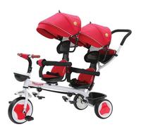Triciclo passeggino gemellare rosso per bambino Tricicli gemellari sedile 360°