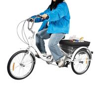 Triciclo per adulti 20 pollici, 8 marce, 3 ruote, con cestino per la spesa Tricycle per adulti e anziani, colore bianco, triciciclo per ricreazione, shopping, picnic, viaggi
