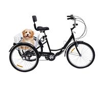 Triciclo per adulti 24 pollici, pieghevole, 3 ruote per adulti, 7 marce, con cestino per verdure con luce LED, per uomini, donne e anziani (nero)