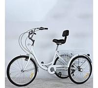 Triciclo per adulti, Adult Tricycle 7 Speed 24 Inch Steel Frame With Shopping Basket Seat Backrest Multicolor(White)
