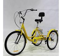 Triciclo per adulti, Adult Tricycle 7 Speed 24 Inch Steel Frame With Shopping Basket Seat Backrest Multicolor(Yellow)