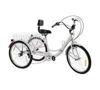 Triciclo per adulti con 7 marce, freno a V, luce anteriore a LED, bicicletta pieghevole a tre ruote, 120 kg, con riflettori, portabevande a 3 ruote, design pieghevole per adulti, anziani (bianco)