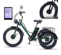 Triciclo Per Adulti Con Pneumatici Larghi Da 24" (7 Velocità), Triciclo Elettrico A 3 Ruote, Cestino Grande, Display Lcd + Faro Anteriore, Batteria Rimovibile Da 48 V E 15 Ah, Autonomia 65 Km,Green