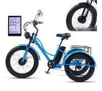 Triciclo Per Adulti Con Pneumatici Larghi Da 24" (7 Velocità), Triciclo Elettrico A 3 Ruote, Cestino Grande, Display Lcd + Faro Anteriore, Batteria Rimovibile Da 48 V E 15 Ah, Autonomia 65 Km,Blue