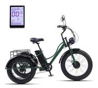 Triciclo Per Adulti Da 24", Triciclo Per Pneumatici Larghi Adatti A Tutti I Terreni, Batteria Da 48V 15Ah (Autonomia 65km), 7 Velocità Regolabili | Display Lcd, Elettrico + Pedale + Potenza,Green