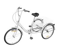 Triciclo per Adulti Triciclo for Adulti da 24 Pollici, 6 velocità, Cestino a 3 Ruote, Manici e Sella Regolabili, for Uomini, Donne e Anziani, Argento