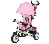 Triciclo per Bambini 1-5 Anni 102x49x102 cm con Maniglione e Tettuccio Regolabile Bianco e Rosa