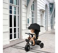 Triciclo per bambini evolutivo con parasole pieghevole e asta genitoriale regolabile, ruote silenziose, sedile reversibile, presa comoda 100 x 75 x 50 cm, nero