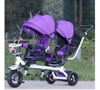 Triciclo per bambini, passeggino triciclo quattro in uno, bicicletta a pedali biposto, passeggino con parasole, sedile girevole bidirezionale/maniglia di spinta posteriore rimovibile/pedali retrattili