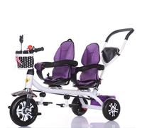 Triciclo per Bimbo, con maniglie a spinta e baldacchino rimovibile, imbracatura di sicurezza, cestino, perfetto per due bambini di età compresa tra 1 e 7 anni, oltre 1 anno di età.