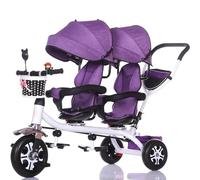 Triciclo per Bimbo, con maniglie a spinta e baldacchino rimovibile, imbracatura di sicurezza, cestino, perfetto per due bambini di età compresa tra 1 e 7 anni, oltre 1 anno di età.