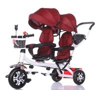 Triciclo per Bimbo, con maniglie a spinta e baldacchino rimovibile, imbracatura di sicurezza, cestino, perfetto per due bambini di età compresa tra 1 e 7 anni, oltre 1 anno di età.