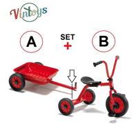 TRICICLO PICK-UP con Carrello a Pedali per Bambini ROSSO e Nero VINTOYS Speciale