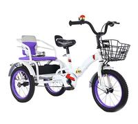 Triciclo pieghevole a 3 ruote per bambini dai 5 ai 10 anni, triciclo a pedali con ruota gonfiabile, altezza regolabile, bicicletta tandem con sedile passeggero posteriore, bici da crociera, risciò