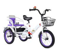 Triciclo pieghevole a 3 ruote per bambini dai 5 ai 10 anni, triciclo a pedali con ruota gonfiabile, altezza regolabile, bicicletta tandem con sedile passeggero posteriore, bici da crociera, risciò