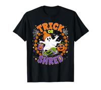 Trick Or Shred Ghost Skateboard Halloween Costume Pumpkin Maglietta