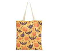 Trick Or Treat and Funny Faces Tote Borse di tela con manici Borsa riutilizzabile per insegnante Regalo Ragazza, Zucca pipistrello felice Halloween, Taglia unica