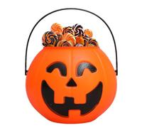 Trick Or Treat Container - Scary Pumpkin Candy Holder, Childrens Halloween Sweet Basket, Festive Collecting Pail Toy | Horror Festival Candy Bucket with Handle for Kids Party Street Night Rounds