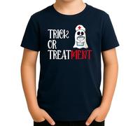 Trick or Treatment - Divertente design a fantasma di Halloween con infermiera, divertente gioco di parole per medici, infermieri e appassionati di medicina, blu navy, 6 anni