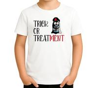 Trick or Treatment - Divertente design a fantasma di Halloween con infermiera, divertente gioco di parole per medici, infermieri e appassionati di medicina, bianco, 6 anni