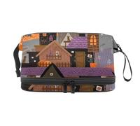 Trick ot Treat - Beauty case a doppio strato con castello nella foresta, per donne e ragazze, trousse da viaggio per trucchi, pratica borsa organizer con scomparto per pennelli, Multi, 27x15x14
