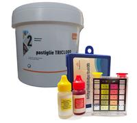 Tricloro Pastiglie per Piscina 10 kg Cloro Lento 90% con kit analisi ph e cloro