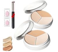 Tricolor Concealer, Face Concealer Highlight Contour Palette Tri Color Pot,Moisturizing & Long Lasting,For Mature Light Medium Skin. (2Pcs, K304)