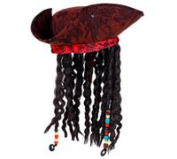 TRICORNO PIRATA CON BANDANA E DREADLOCKS CAPPELLO ACCESSORIO CARNEVALE COSPLAY