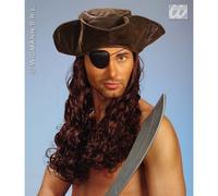 TRICORNO PIRATA IN SIMILPELLE CON PARRUCCA CARNEVALE