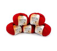 Tricot Cafè - Filato Pura Lana Merinos Extrafine Irrestringibile Mattia, Made in Italy - Gomitolo 50g (125m) per Uncinetto e Ferri 3.5/4 - Morbido e Lavabile (Rosso 15 INT, 5 Pezzi)