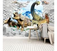 Tridimensionale Bianco Muro Di Mattoni Dinosauro Cime Montuose 3D Carta Da Parati Facile Installare Mobili Sfondi Ufficio Divano Camera Letto Sfondo Decorazione Murale-150cm×105cm